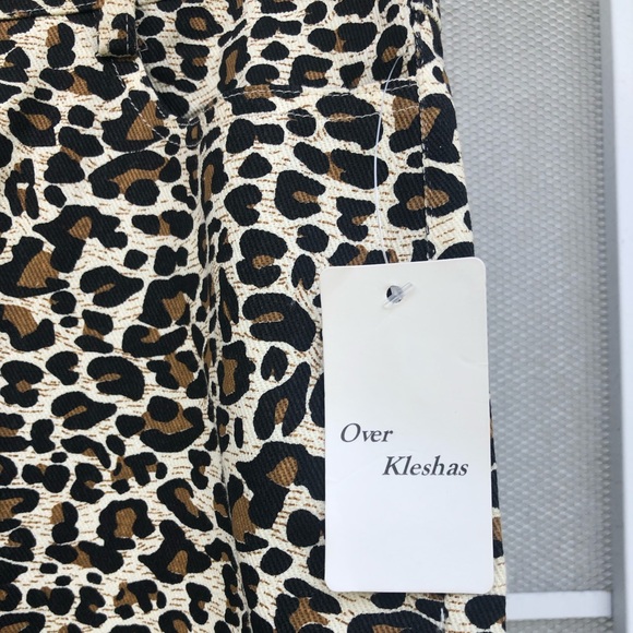 NWT Leopard Print Denim Pants Large L - Picture 2 of 5